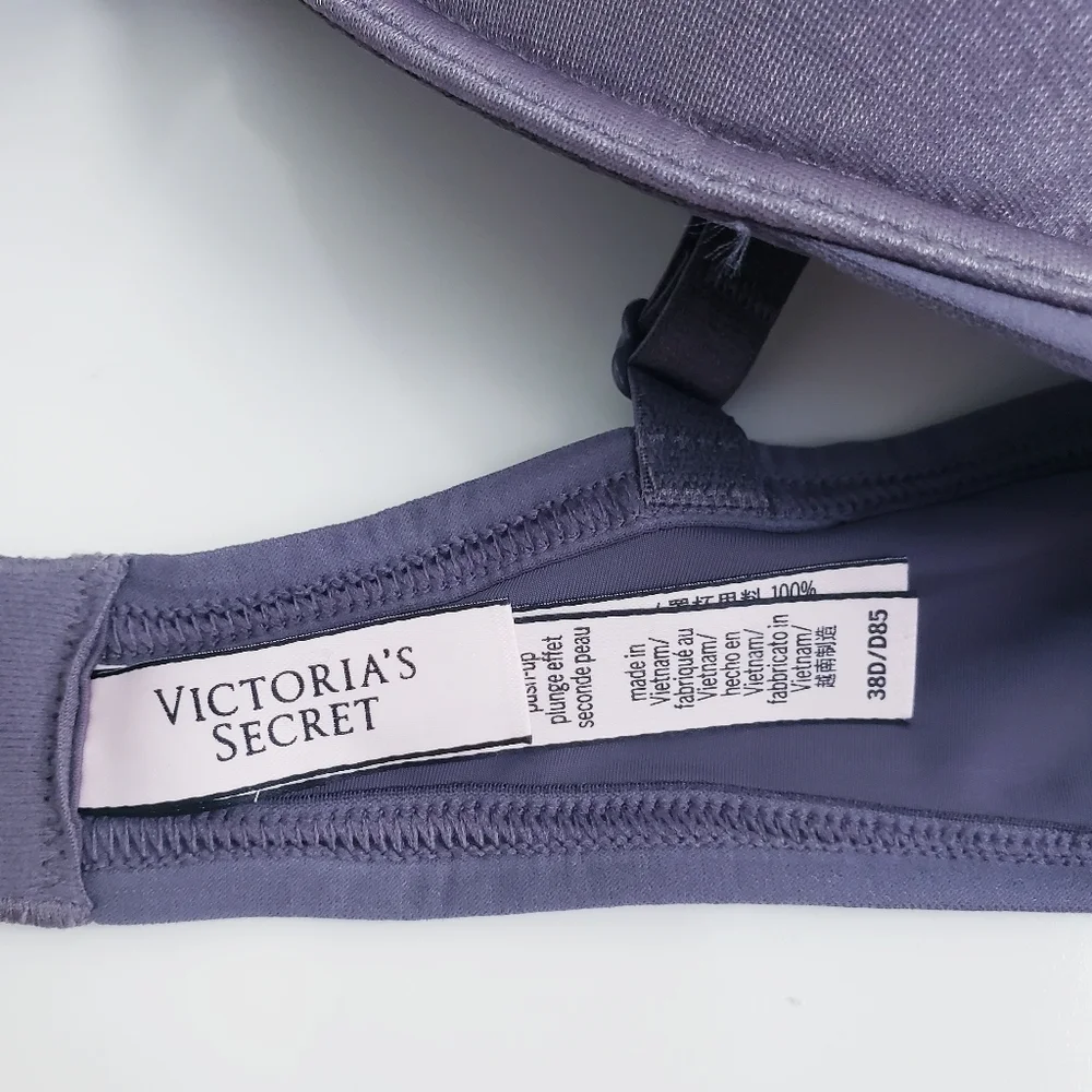 Victorias Secret T-Shirt Pushup Plunge Purple Heathered Silver Bra